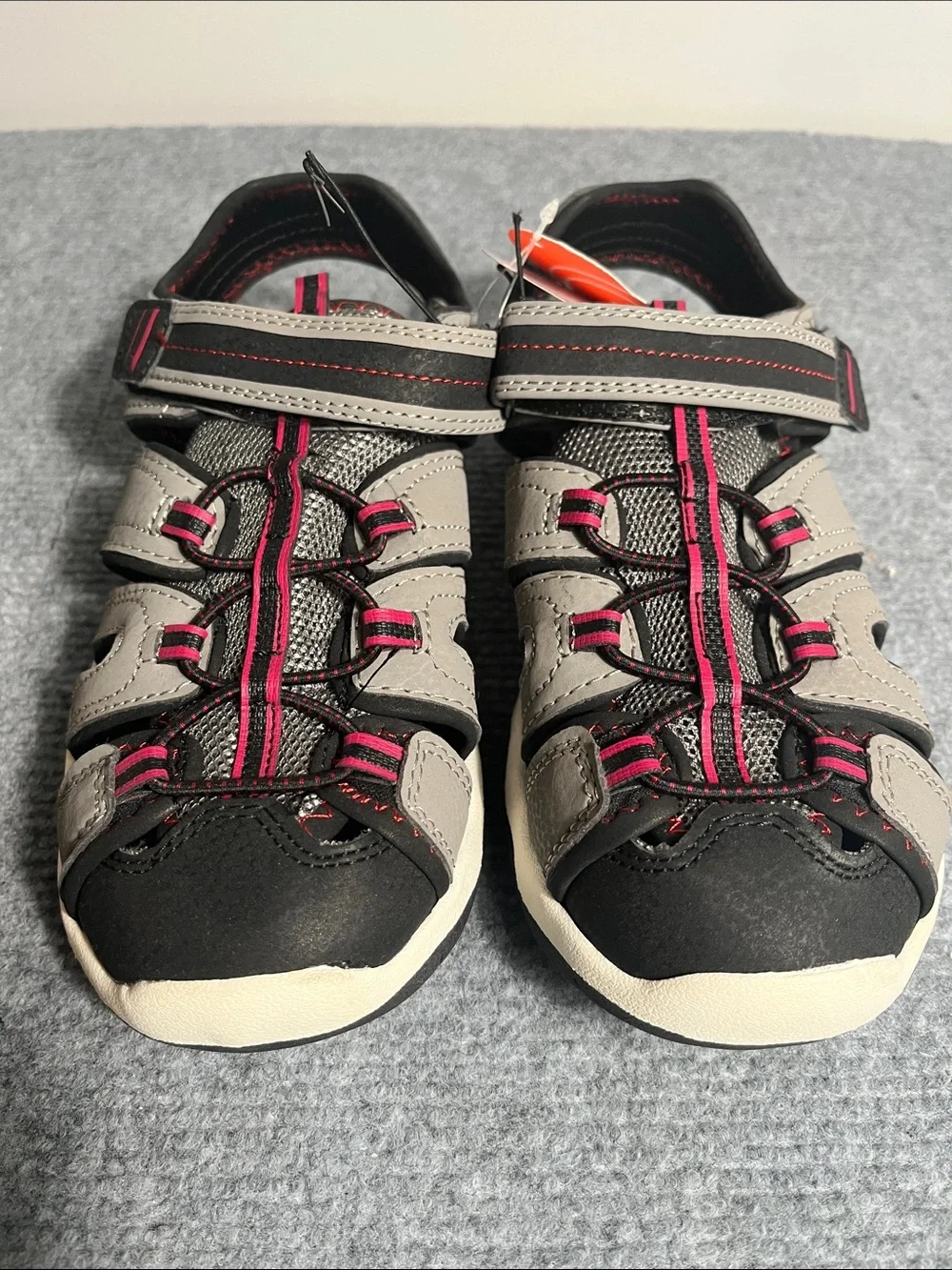 wonder nation Gray, Black and Pink Kids Closed-Toe Hook-and-Loop Sandals